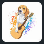 Beagle Dog Acoustic Guitar Vierkante Sticker<br><div class="desc">Beagle Dog speelt een akoestisch gitaarkliniek gitarist Gezinsontwerp Gift Square Sticker Classic Collectie.</div>
