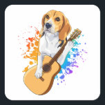 Beagle Dog Acoustic Guitar Vierkante Sticker<br><div class="desc">Beagle Dog speelt een akoestisch gitaarkliniek gitarist Gezinsontwerp Gift Square Sticker Classic Collectie.</div>