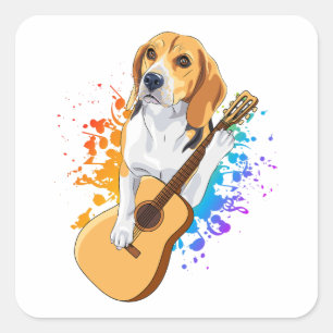 Beagle Dog Acoustic Guitar Vierkante Sticker