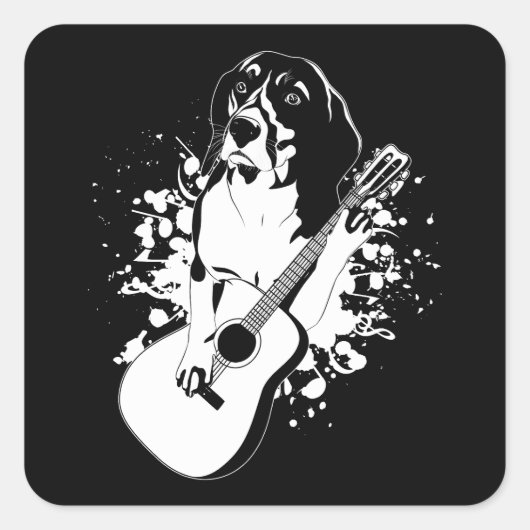 Beagle Dog Acoustic Guitar Vierkante Sticker (Voorkant)