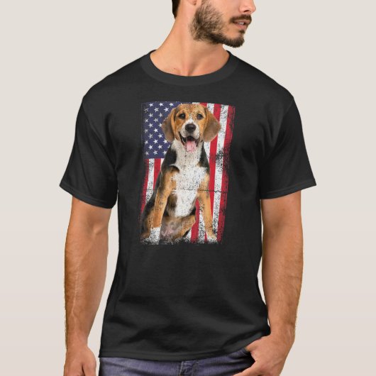 Beagle Dog American Flag  T-shirt (Voorkant)