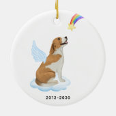 Beagle Dog Angel Wings Personalized Pet Memorial Keramisch Ornament (Achterkant)