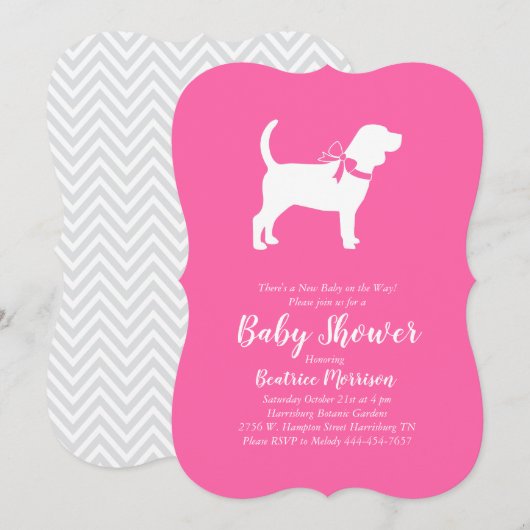 Beagle Dog Baby shower Meisje Roze Kaart (Voorkant / Achterkant)