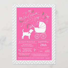 Beagle Dog Baby shower Pink Girl Kaart