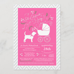 Beagle Dog Baby shower Pink Girl Kaart