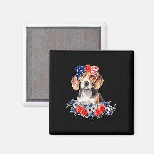 Beagle Dog Bandana Amerikaanse vlag 4 juli Magneet (Voorkant / Achterkant)