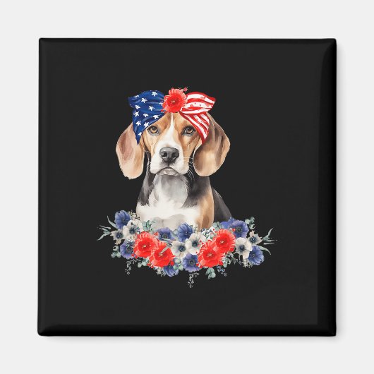 Beagle Dog Bandana Amerikaanse vlag 4 juli Magneet (Voorkant)
