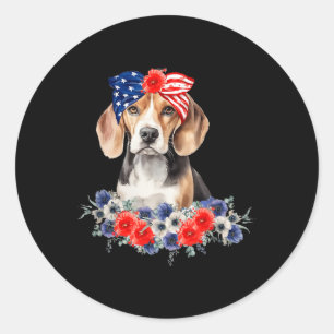 Beagle Dog Bandana Amerikaanse vlag 4 juli Ronde Sticker