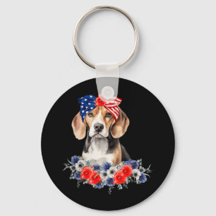 Beagle Dog Bandana Amerikaanse vlag 4 juli Sleutelhanger