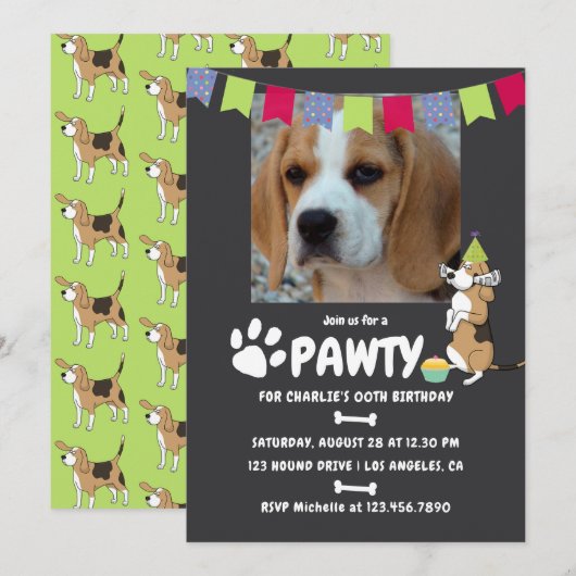 Beagle Dog Birthday Fotouitnodiging Kaart (Voorkant / Achterkant)
