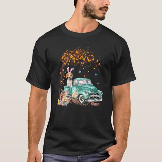 Beagle Dog Bunny Truck Hippie Hunt Egg Easte T-shirt (Voorkant)