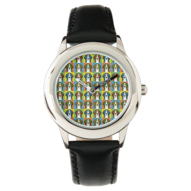 Beagle Dog Cartoon Pop-Art Horloge (Voorkant)