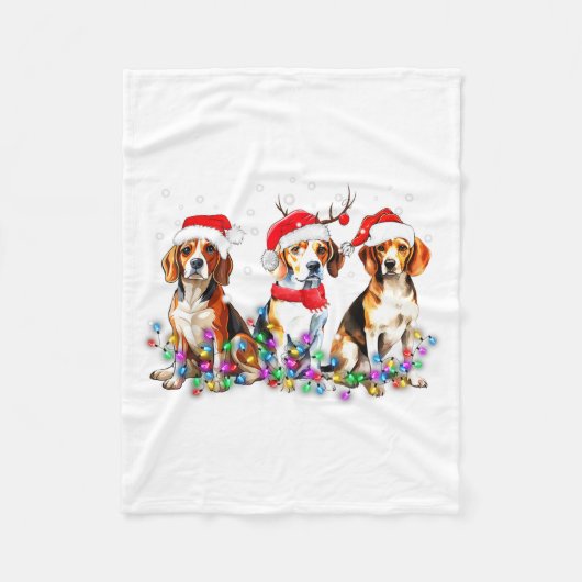 Beagle Dog Christmas Lights Cute Pet Matching Fami Fleece Deken (Voorkant)