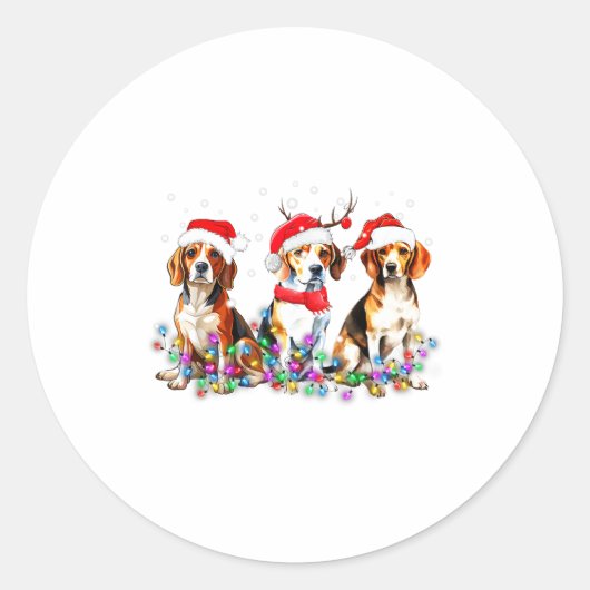 Beagle Dog Christmas Lights Cute Pet Matching Fami Ronde Sticker (Voorkant)