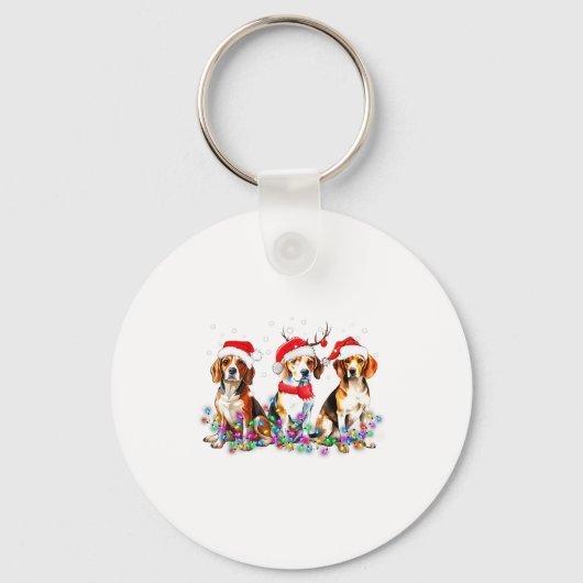 Beagle Dog Christmas Lights Cute Pet Matching Fami Sleutelhanger (Voorkant)