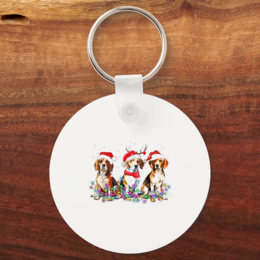 Beagle Dog Christmas Lights Cute Pet Matching Fami Sleutelhanger (Voorkant)