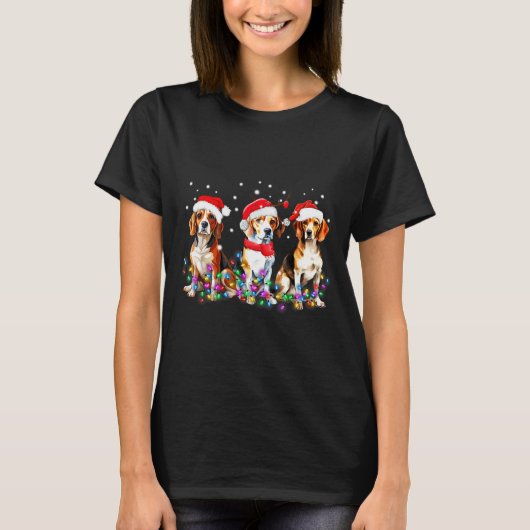 Beagle Dog Christmas Lights Cute Pet Matching Fami T-shirt (Voorkant)