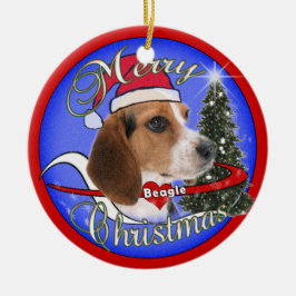 BEAGLE DOG CHRISTMAS ORNAMENT - SANTA HAT