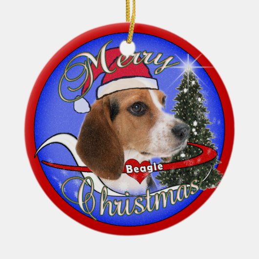 BEAGLE DOG CHRISTMAS ORNAMENT - SANTA HAT (Voorkant)