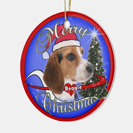 BEAGLE DOG CHRISTMAS ORNAMENT - SANTA HAT (Links)