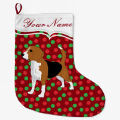 Beagle Dog Christmas Red Stippen gepersonaliseerd Grote Kerstsok (Voorkant)
