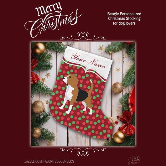 Beagle Dog Christmas Red Stippen gepersonaliseerd Grote Kerstsok