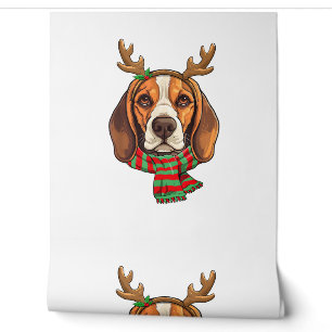 Beagle Dog Christmas Reindeer Santa Hat Grappige K Behang