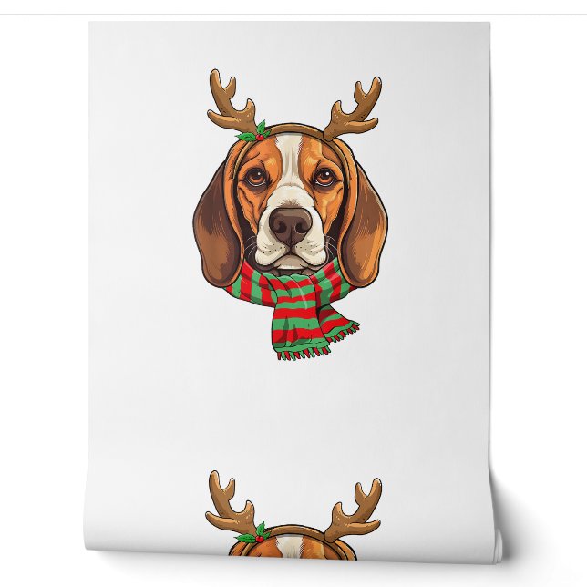 Beagle Dog Christmas Reindeer Santa Hat Grappige K Behang (Afrollen)