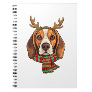 Beagle Dog Christmas Reindeer Santa Hat Grappige K Notitieboek