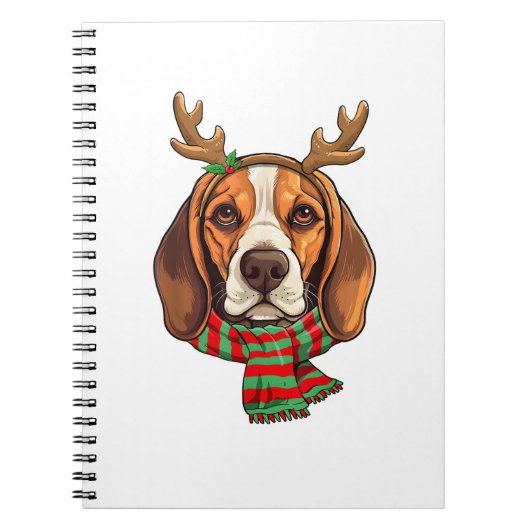 Beagle Dog Christmas Reindeer Santa Hat Grappige K Notitieboek (Voorkant)