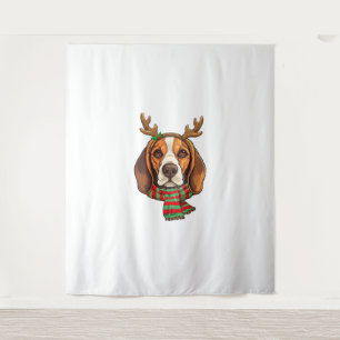 Beagle Dog Christmas Reindeer Santa Hat Grappige K Wandkleed