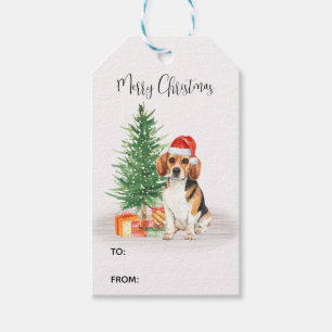 Beagle Dog Cute Santa Festive Kerstmis Cadeaulabel