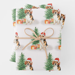 Beagle Dog Cute Santa Festive Kerstmis Inpakpapier Vel