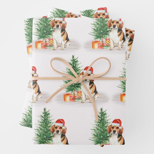 Beagle Dog Cute Santa Festive Kerstmis Inpakpapier Vel (In situ)