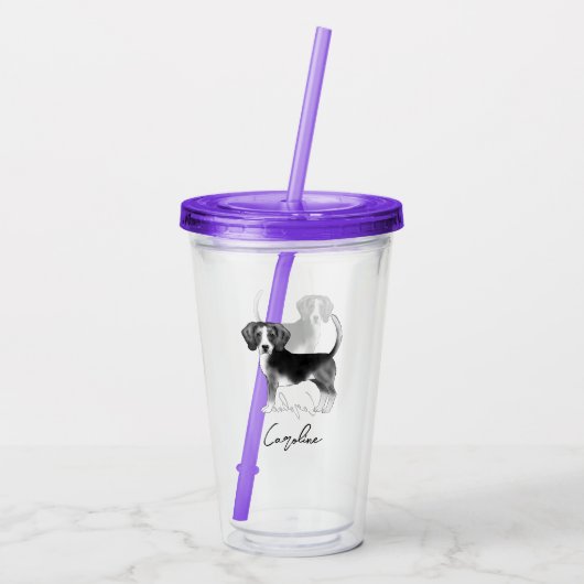 Beagle Dog Design in zwart-wit met naam Acryl Drinkbeker (Achterkant)