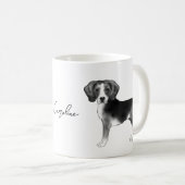 Beagle Dog Design in zwart-wit met naam Koffiemok (Voorkant rechts)