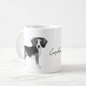 Beagle Dog Design in zwart-wit met naam Koffiemok (Voorkant links)
