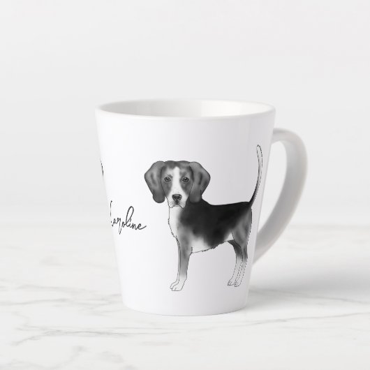 Beagle Dog Design in zwart-wit met naam Latte Mok (Rechterhoek)