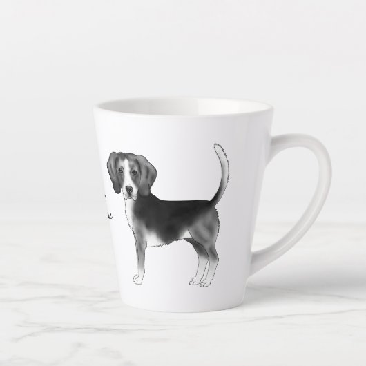 Beagle Dog Design in zwart-wit met naam Latte Mok (Rechts)