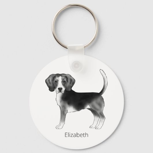 Beagle Dog Design in zwart-wit met naam Sleutelhanger (Voorkant)