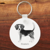 Beagle Dog Design in zwart-wit met naam Sleutelhanger (Voorkant)