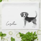 Beagle Dog Design in zwart-wit met naam Theedoek (Gevouwen)