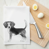 Beagle Dog Design in zwart-wit met naam Theedoek (Quarter Fold)