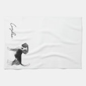 Beagle Dog Design in zwart-wit met naam Theedoek (Horizontaal)