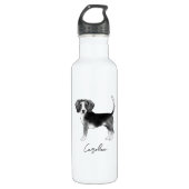Beagle Dog Design in zwart-wit met naam Waterfles (Voorkant)