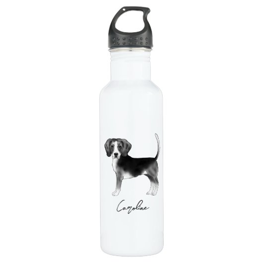 Beagle Dog Design in zwart-wit met naam Waterfles (Voorkant)