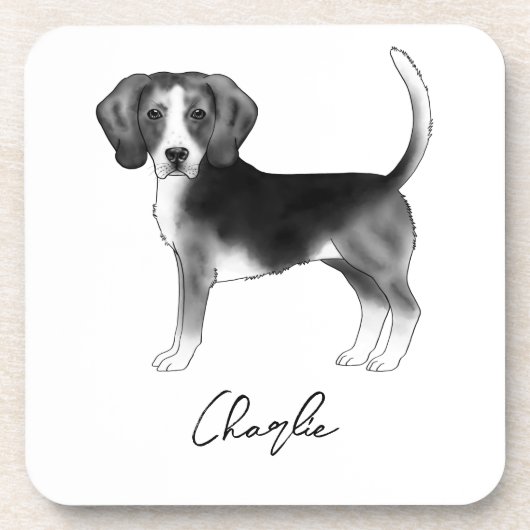 Beagle Dog Design in zwart-wit met tekst Bier Onderzetter (Voorkant)