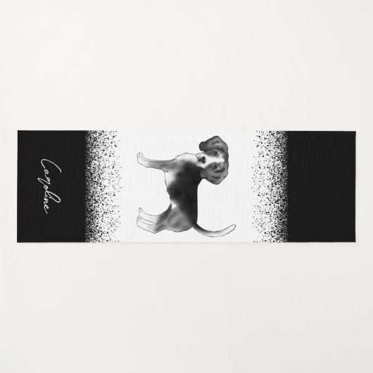 Beagle Dog Design in zwart-wit met tekst Yogamat (Voorkant (horizontaal))