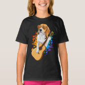 Beagle Dog die zonnebrillen draagt die gitaarmeisj T-shirt (Voorkant)