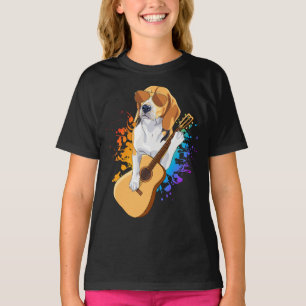 Beagle Dog die zonnebrillen draagt die gitaarmeisj T-shirt
